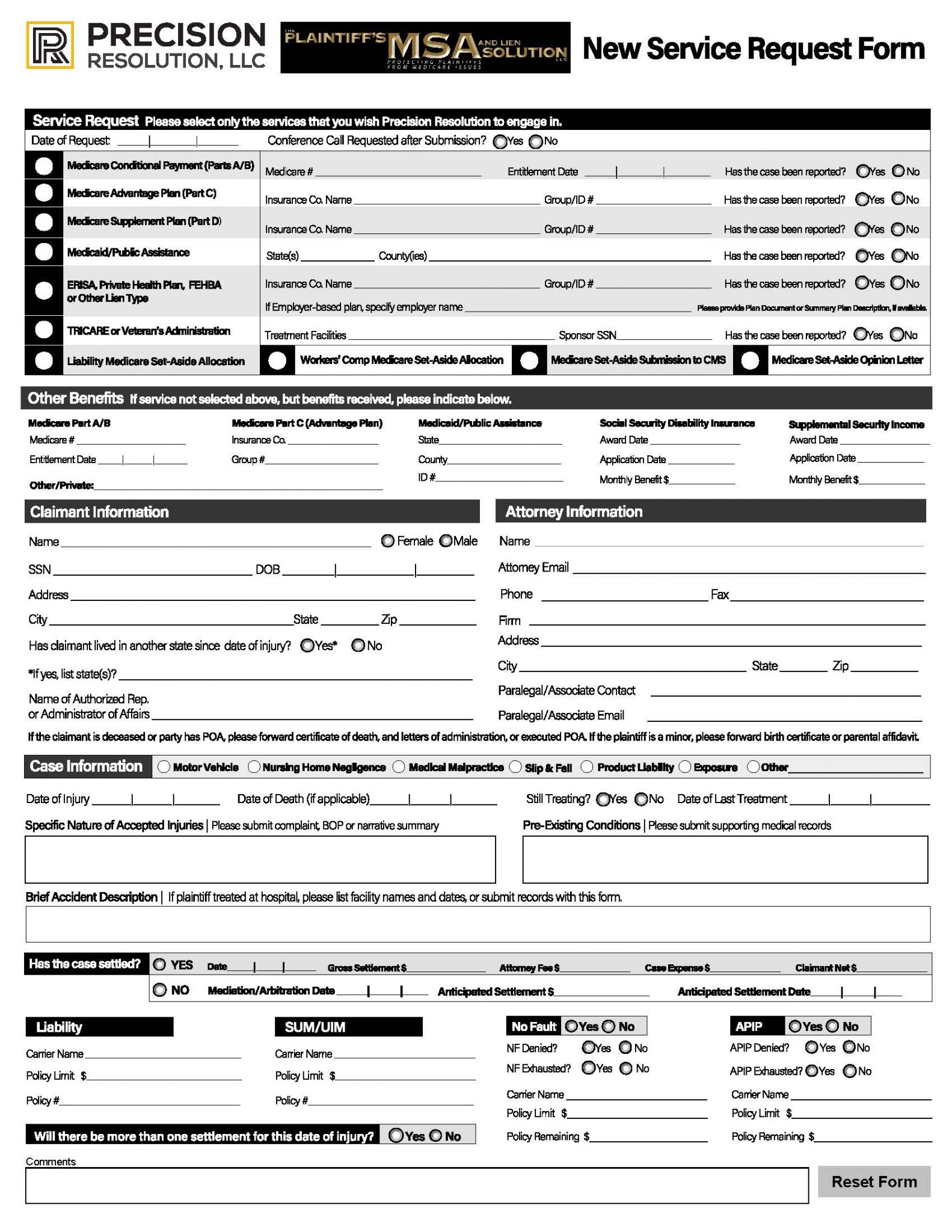 MSA & Lien Resolution Forms - The PLAINTIFF'S MSA AND LIEN SOLUTION